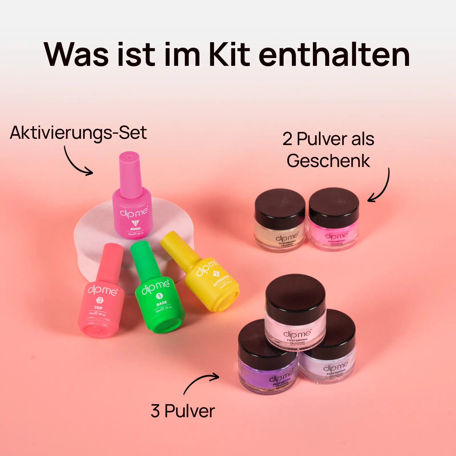 Starter-Kit mit 3 Tauchpulvern  + Geschenk: 2 zusätzliche Pulver 