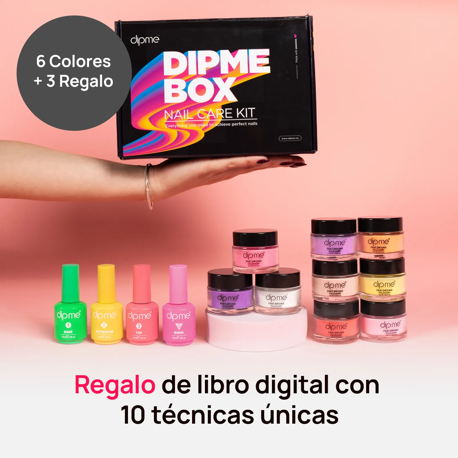 Kit inicial con 6 polvos de inmersión  + regalo de 3 polvos 