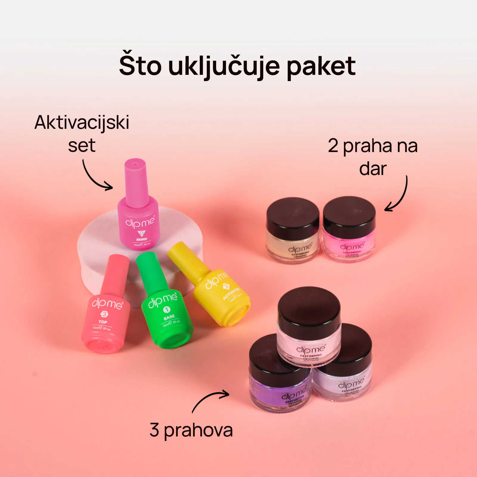 Početni set s 3 dip praha  + 2 praha na dar 