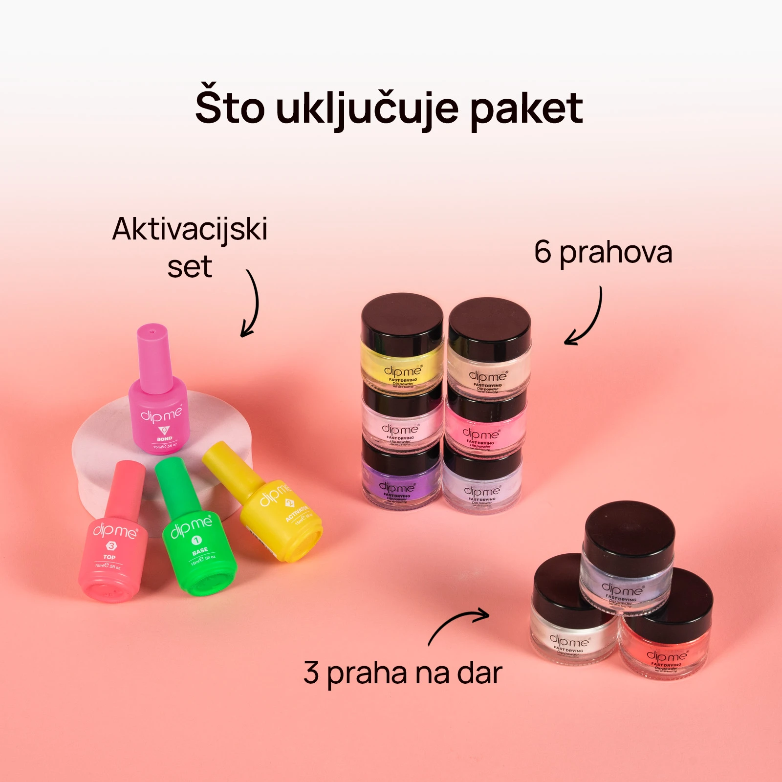 Početni set s 6 dip praha  + 3 praha na dar 