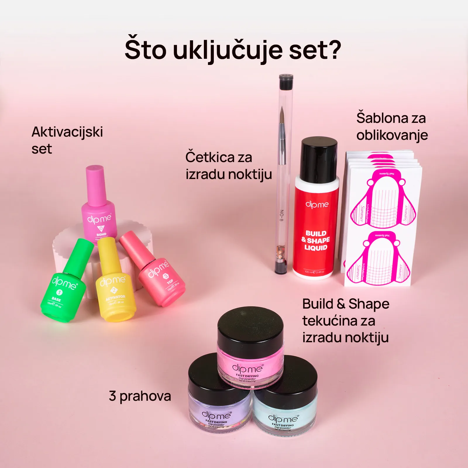 Osnovni set za izradu noktiju  + 3 praha po izboru 