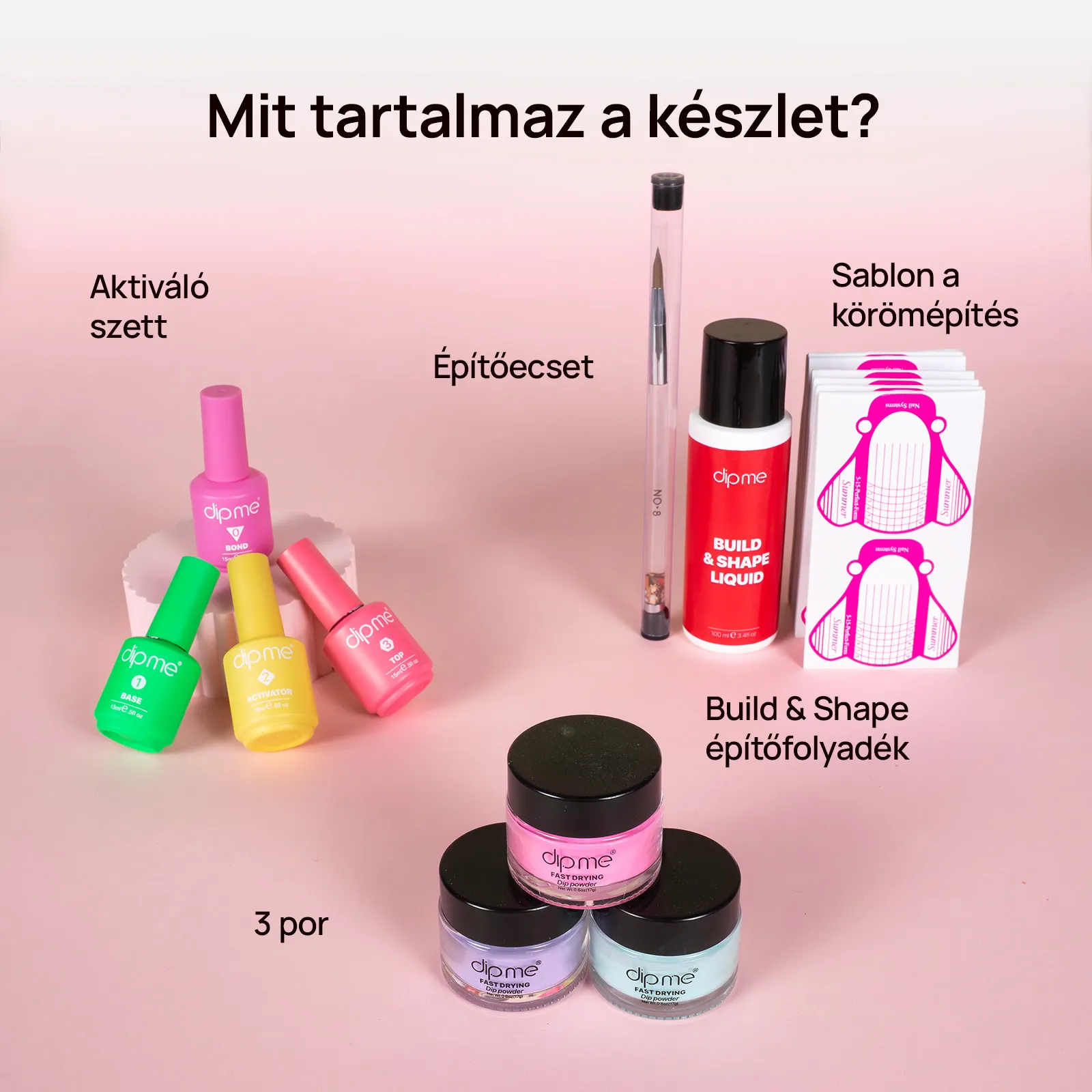 Körömépítő kezdőszett  + 3 színes por választása szerint 