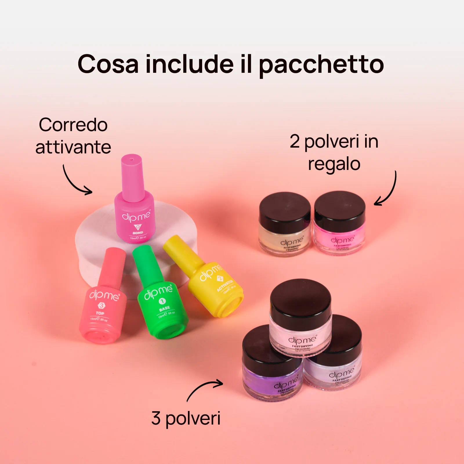 Kit iniziale con 3 polveri dip  + regalo di 2 polveri 
