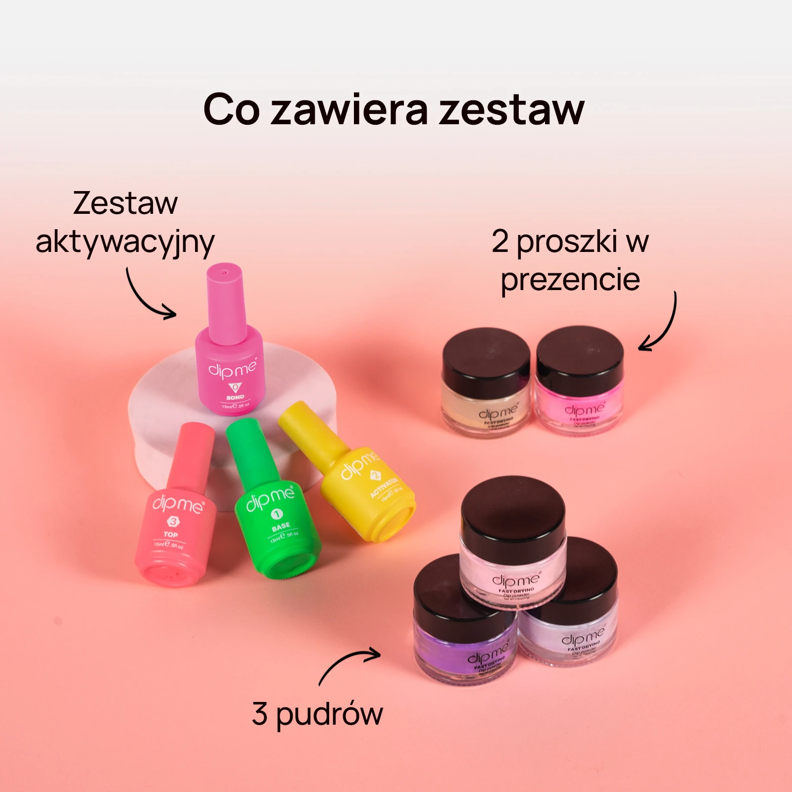 Zestaw startowy z 3 pudrami zanurzeniowymi  + prezent 2 pudry gratis 